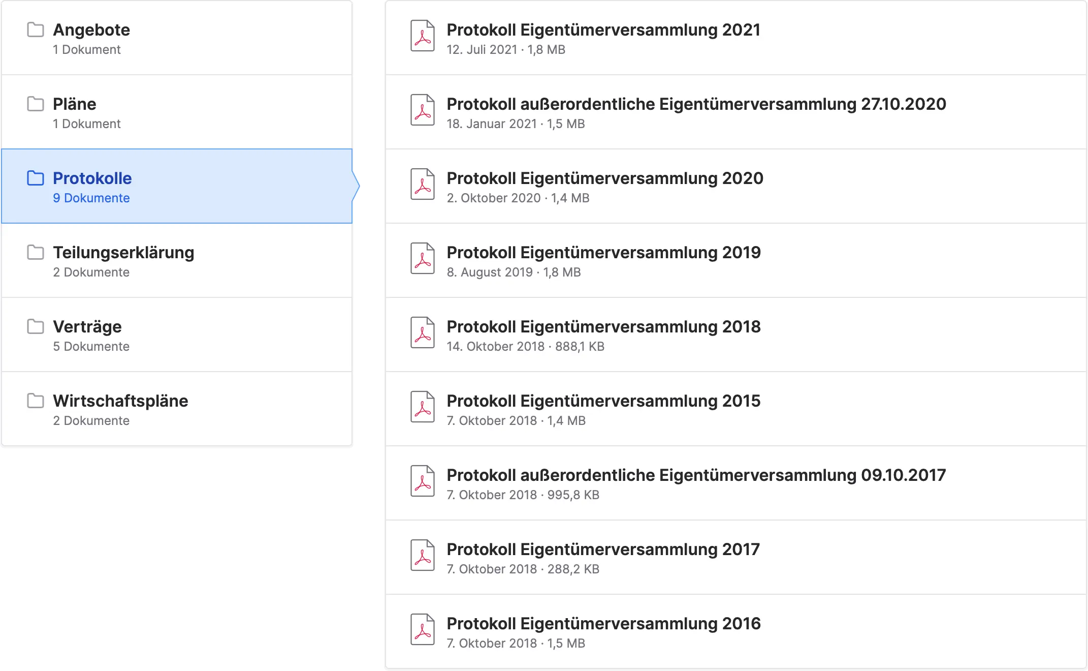 Dokumentenübersicht Protokolle
